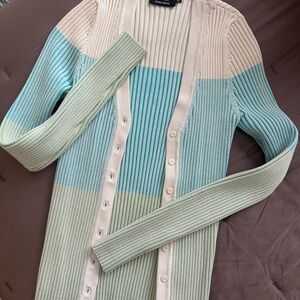 Vici Color Block Ribbed Sweater in Cream, Mint and Turquoise